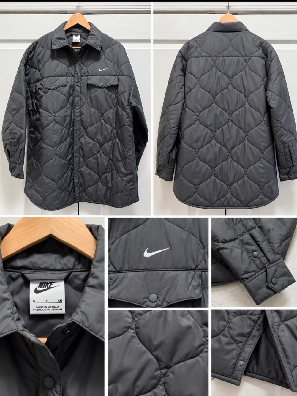 Nike women’s Quilted Shirt Jacket in Dark Gray size M new $300